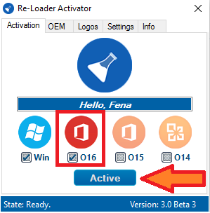 Put O16 to activate Office 2016