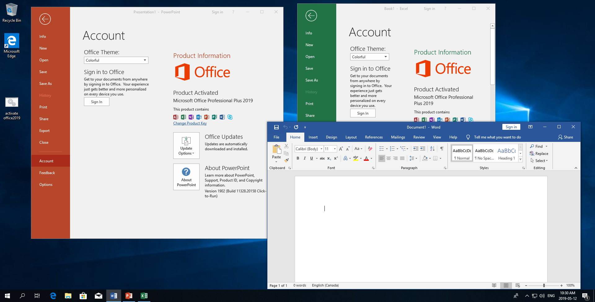 how activate ms office 2019
